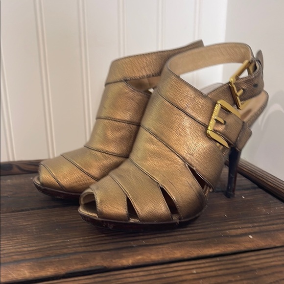 Michael Kors Bronze Leather Peep toe High-Heeled Sandal Booties - Picture 1 of 6